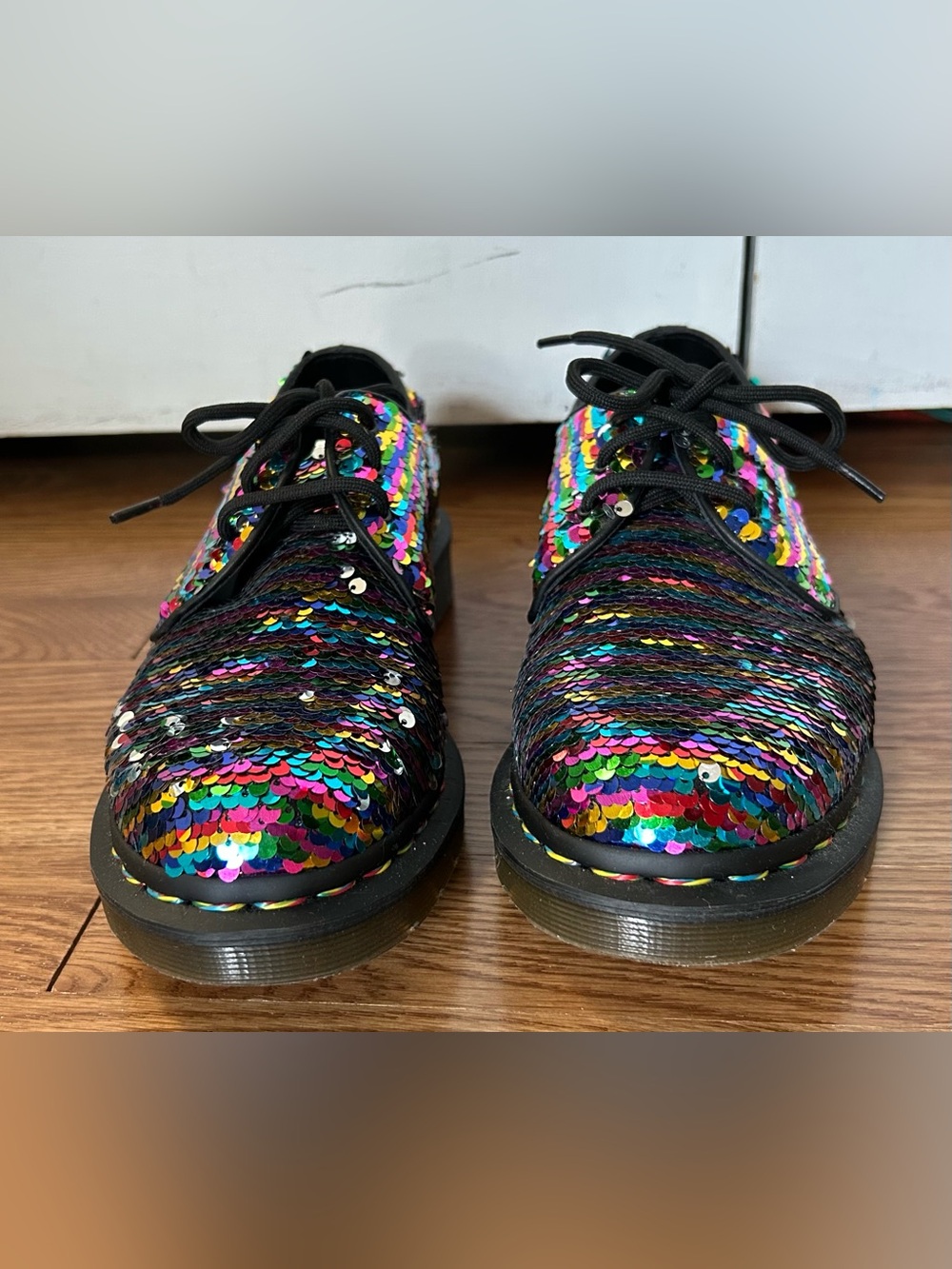 Dr Martens Doc Martens Rainbow Silver Sequin 1461 Oxford Women’s 8 3-eye Lace Up